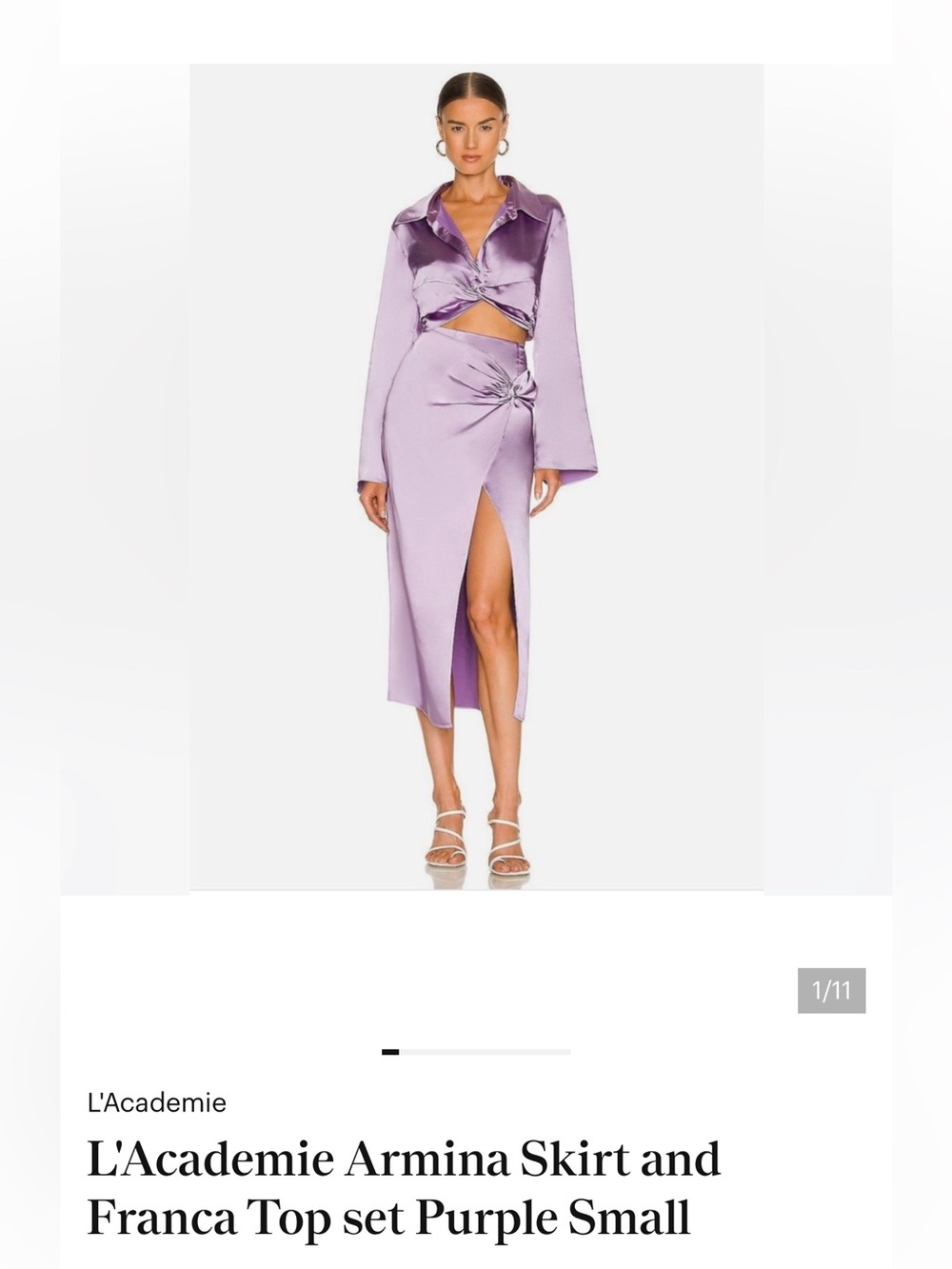 L'Academie Lavender Satin Midi Skirt set with Knot & Slit